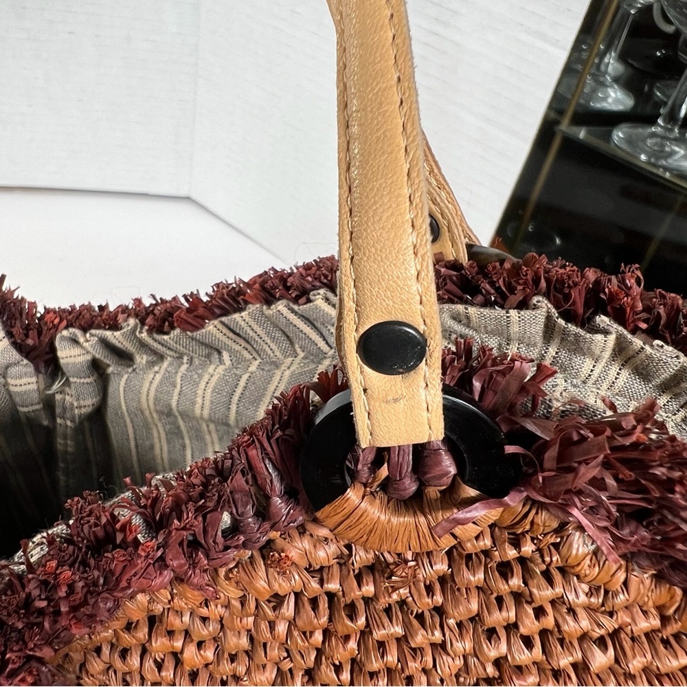 Jamin Puech Raffia Woven Tote Bag Embroidered Floral Pattern Leather Handles - Picture 15 of 15